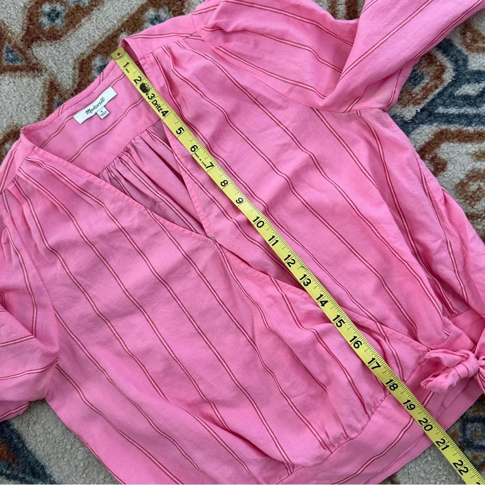 Madewell Pink‎ Cecilia Stripe Cotton Wrap Top Romantic Preppy Small